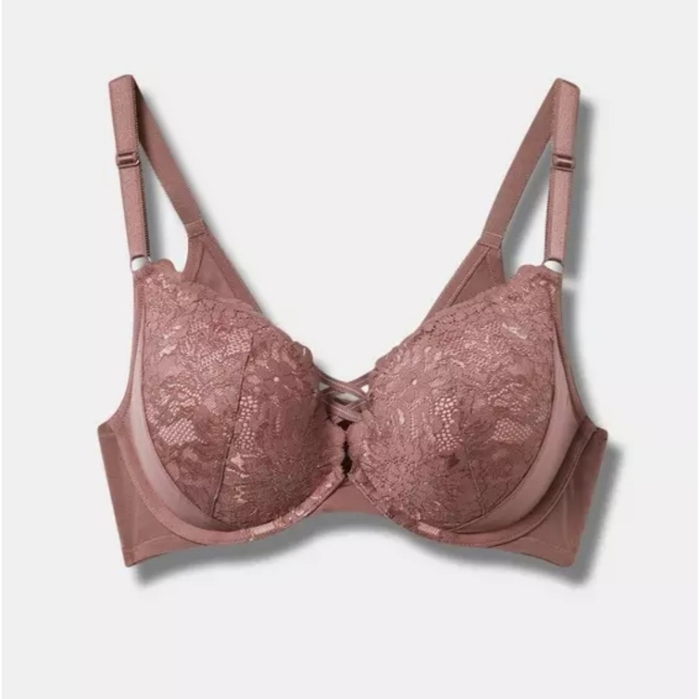 💥Sale💥NWOT Torrid Rose Mauve Lace XO Plunge Pushup Bra - Picture 4 of 5